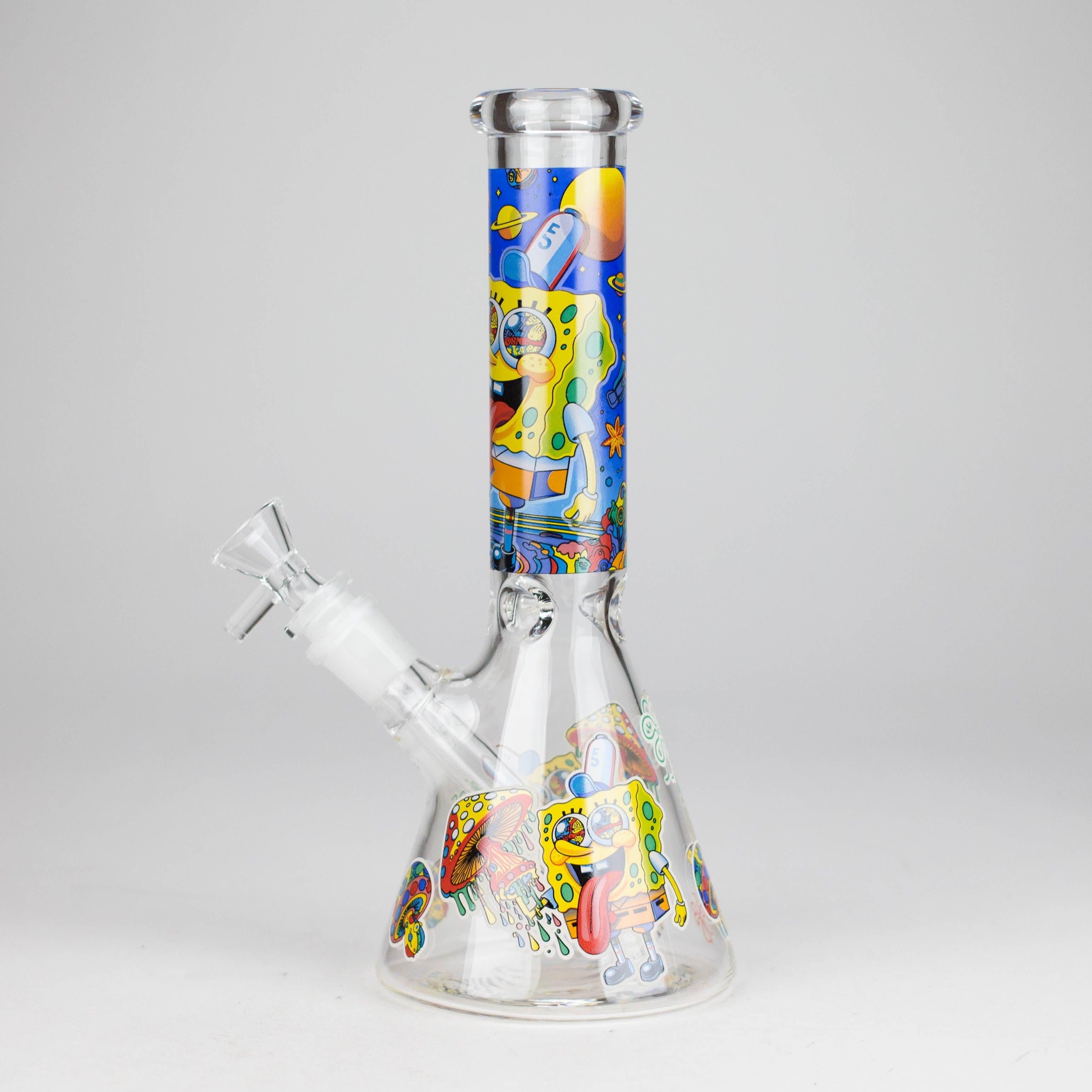 10" Glow-in-the-Dark Glass Bong with Cartoon Sponge Design