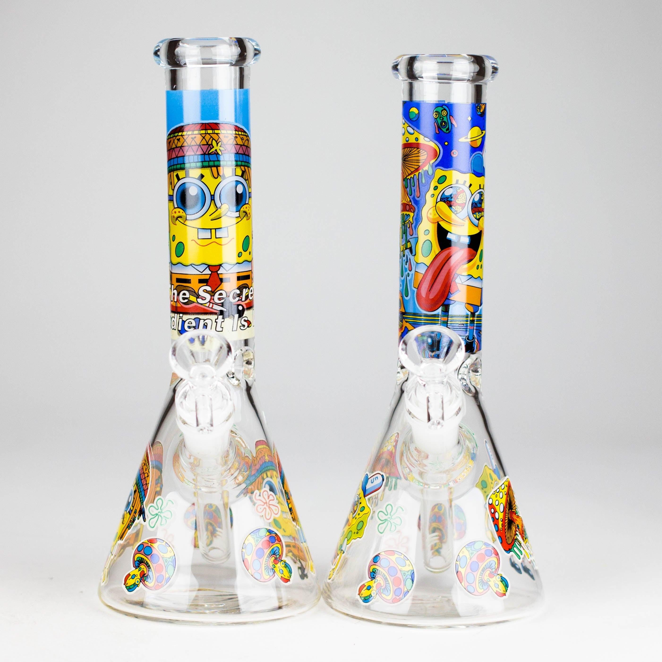 10" Glow-in-the-Dark Glass Bong with Cartoon Sponge Design