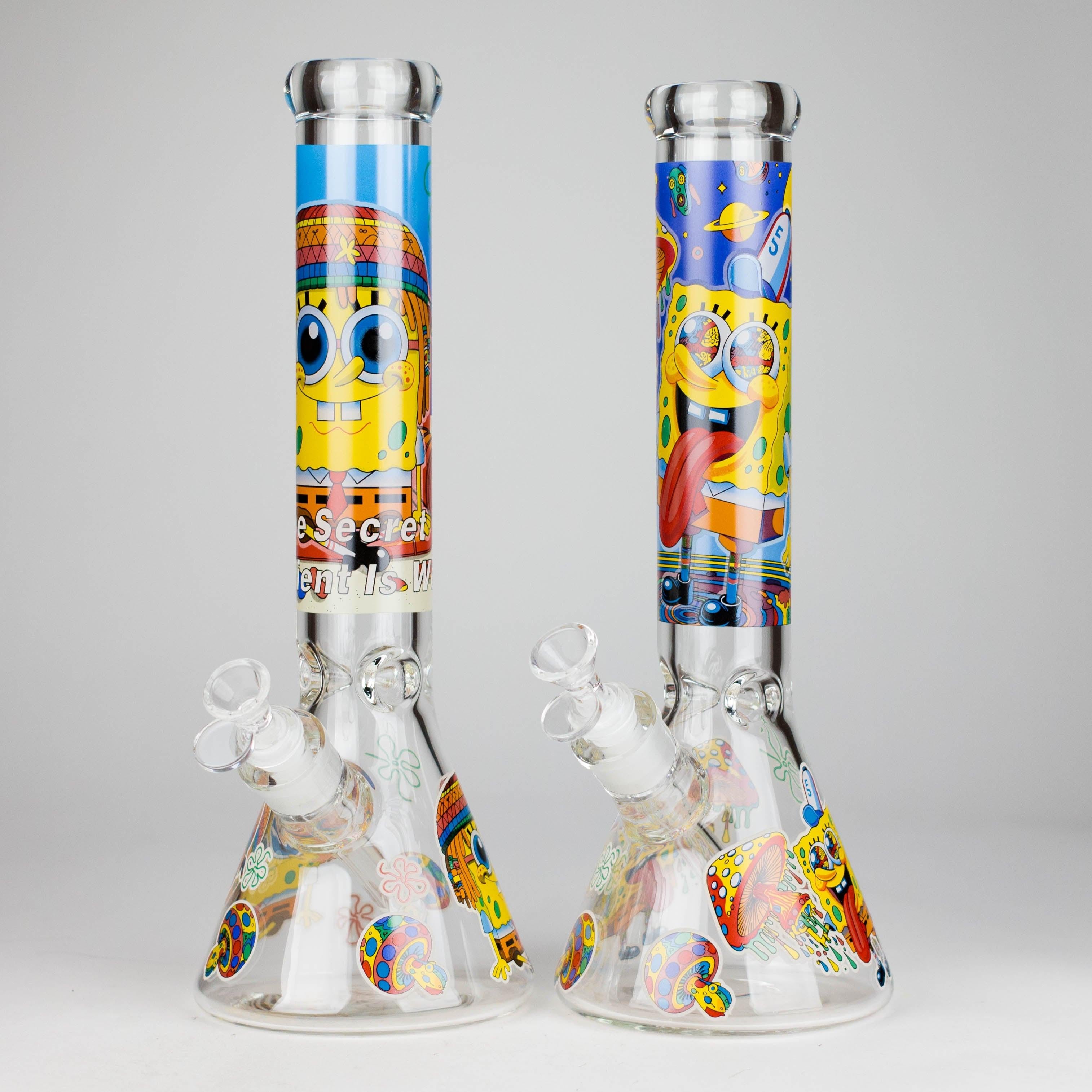14" 7 mm Glass Bong With Cartoon Sponge Design [AQ0421-2]