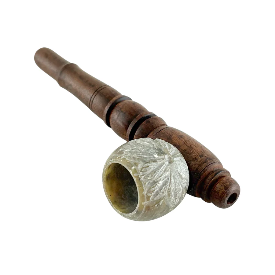 5" Wooden Pipe With Marble Bowl - Classic Long-Style Design-2CT Main image