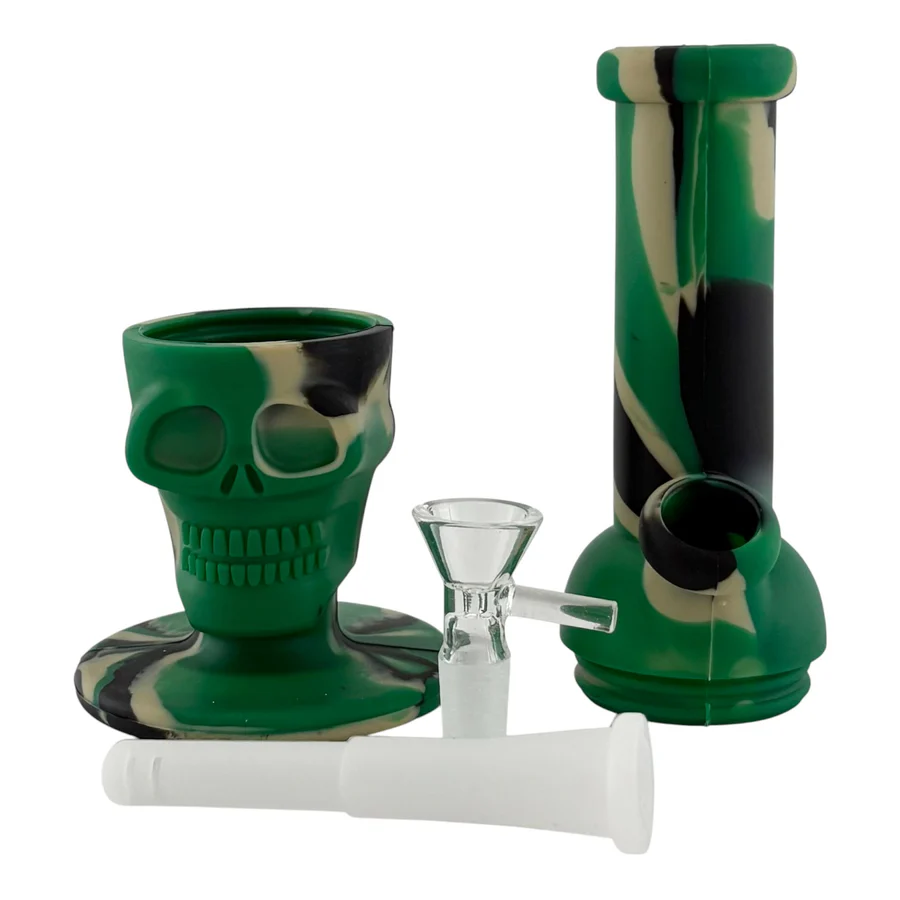 8" Skull Design Silicone Water Pipe – Assorted Colours