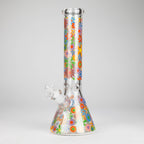 14″ 7mm Glass Beaker Bong with Assorted Flower Design & Ice Catcher