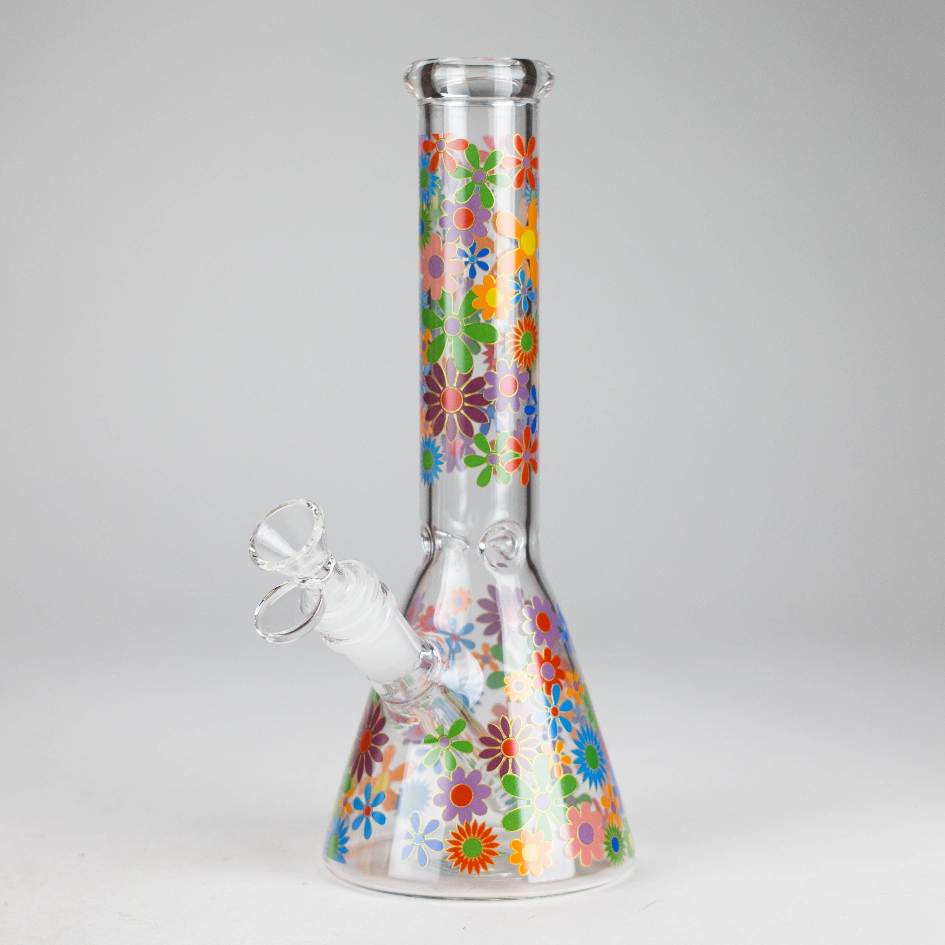 10″ Flower Design Glass Beaker Bong