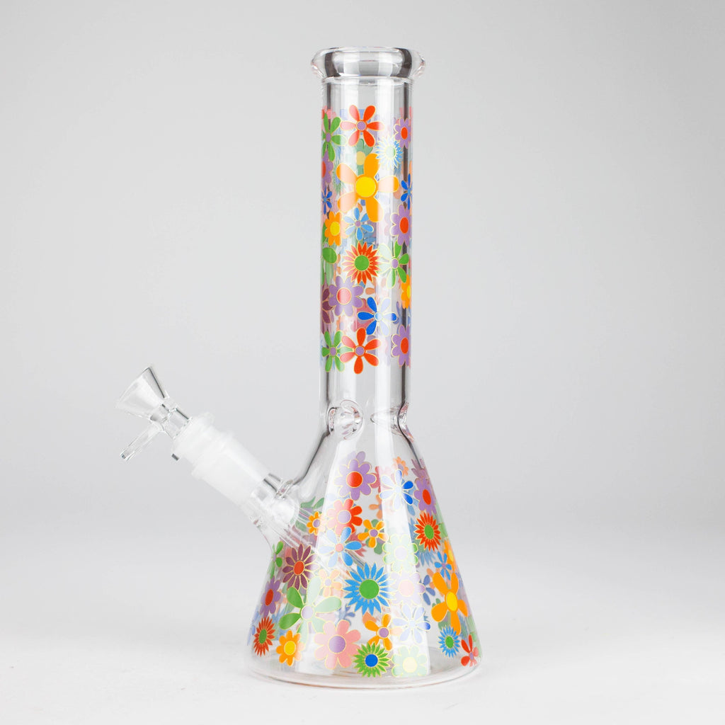 10″ Flower Design Glass Beaker Bong