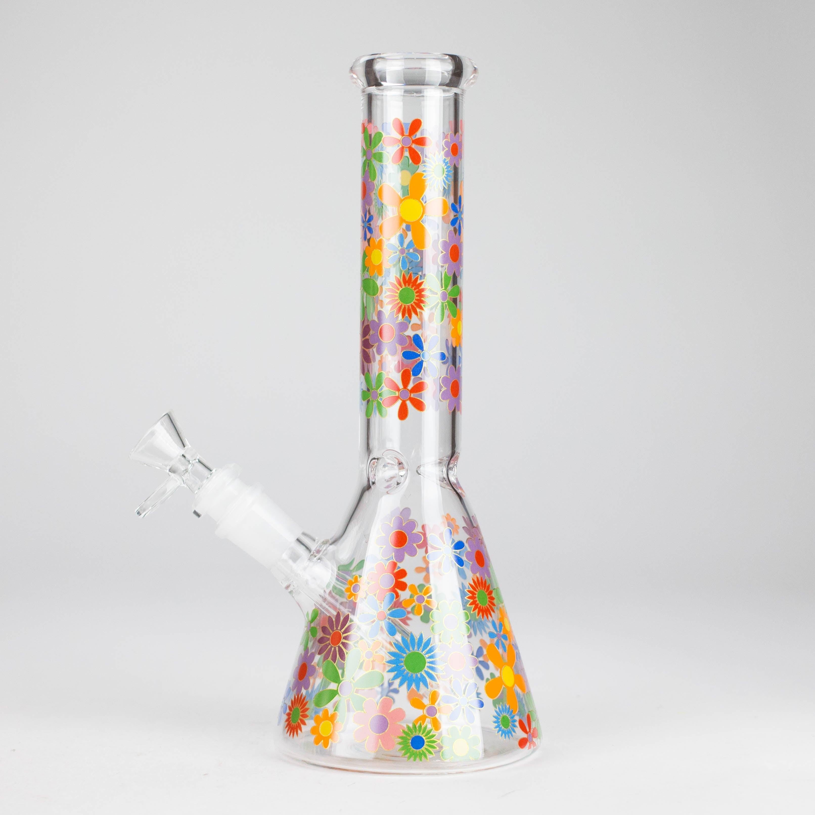 10″ Flower Design Glass Beaker Bong