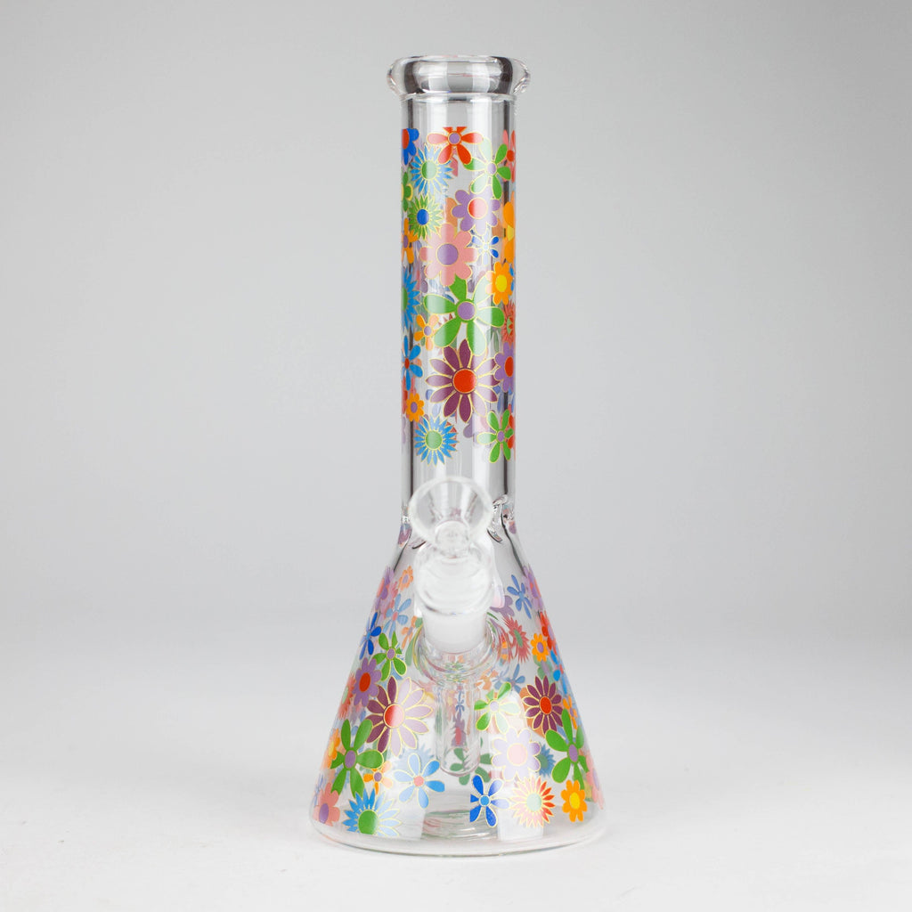 10″ Flower Design Glass Beaker Bong