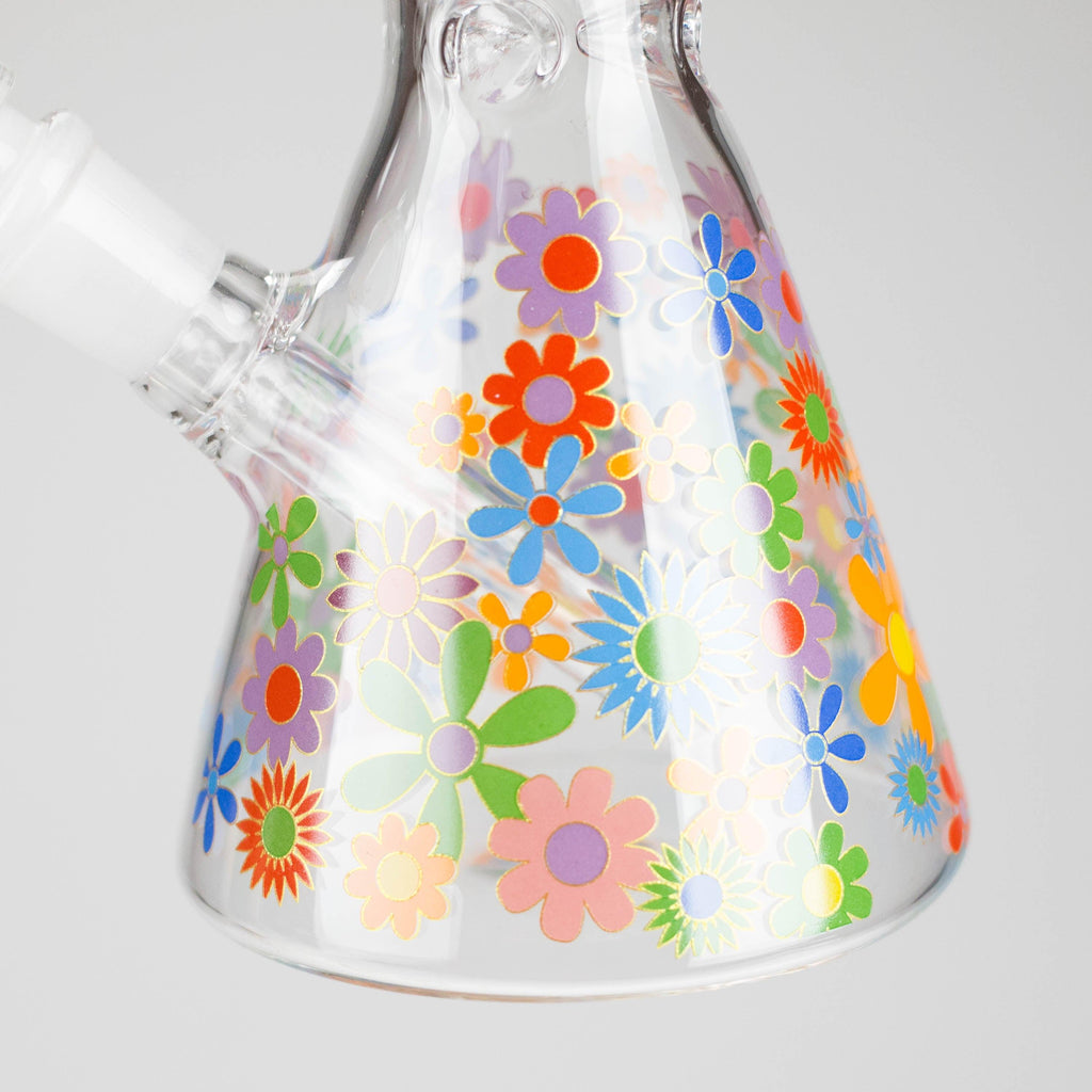 10″ Flower Design Glass Beaker Bong