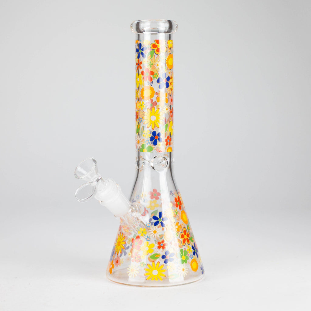 10″ Flower Design Glass Beaker Bong