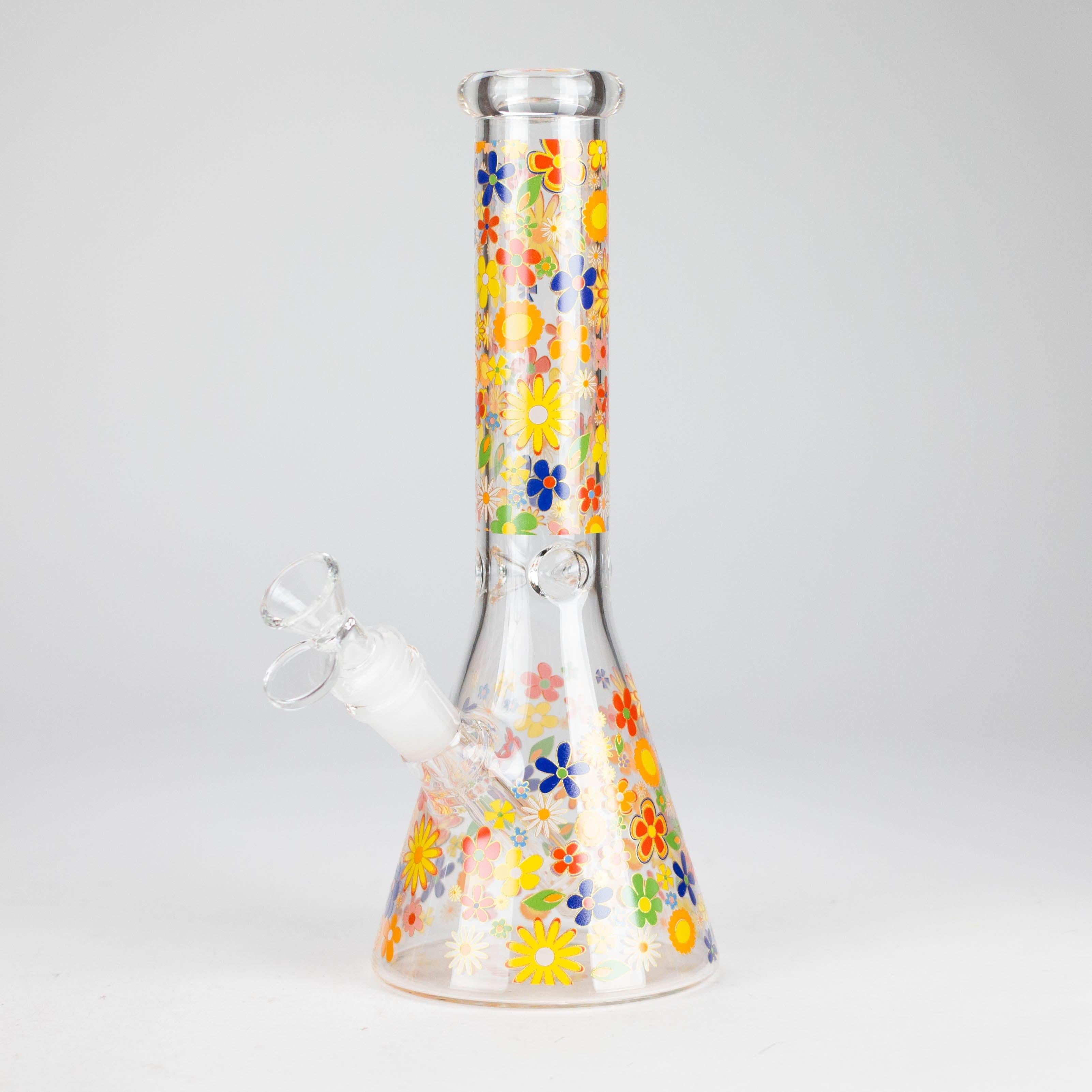 10″ Flower Design Glass Beaker Bong