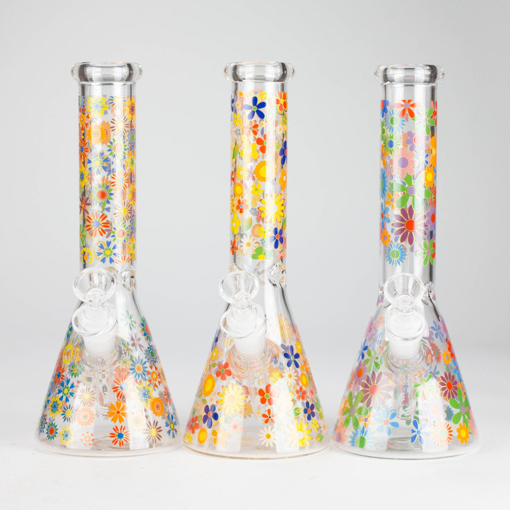 10″ Flower Design Glass Beaker Bong