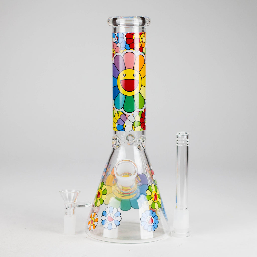 10″ Smile Flower Design Glass Beaker Bong