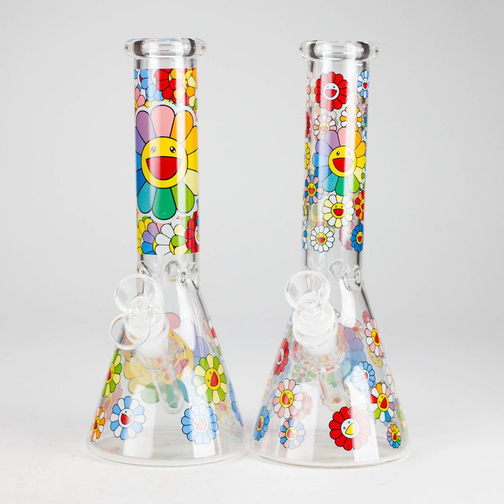 10″ Smile Flower Design Glass Beaker Bong