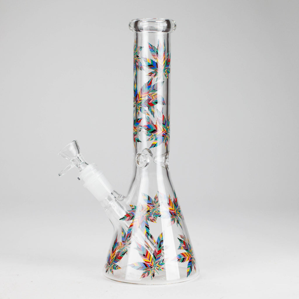 10" Leaves Design Glass Beaker Bong
