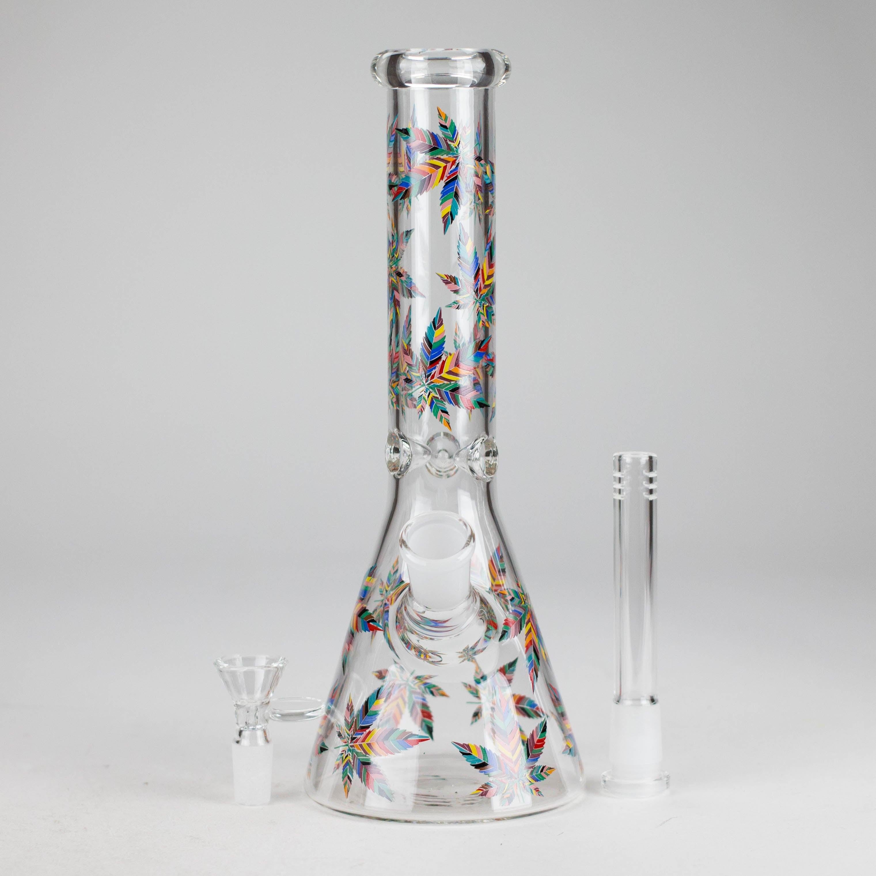 10" Leaves Design Glass Beaker Bong