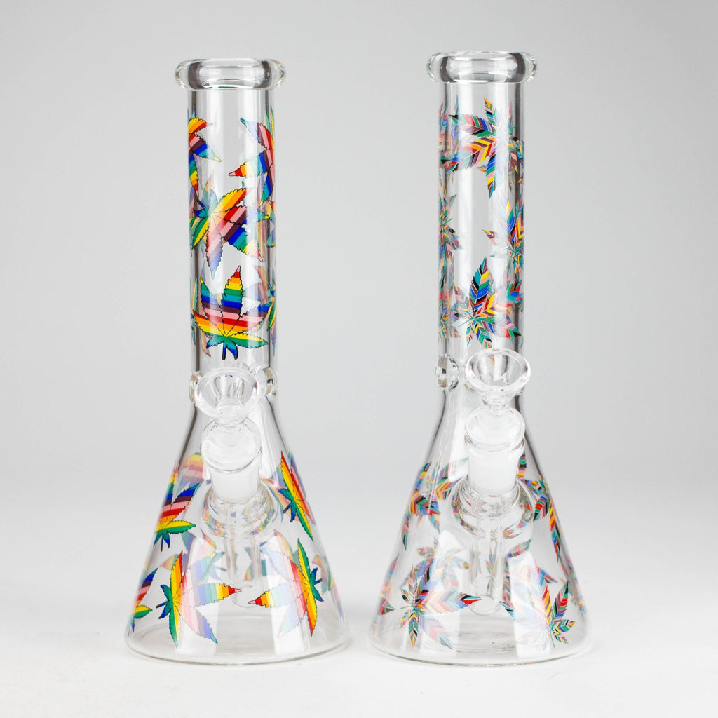 10" Leaves Design Glass Beaker Bong