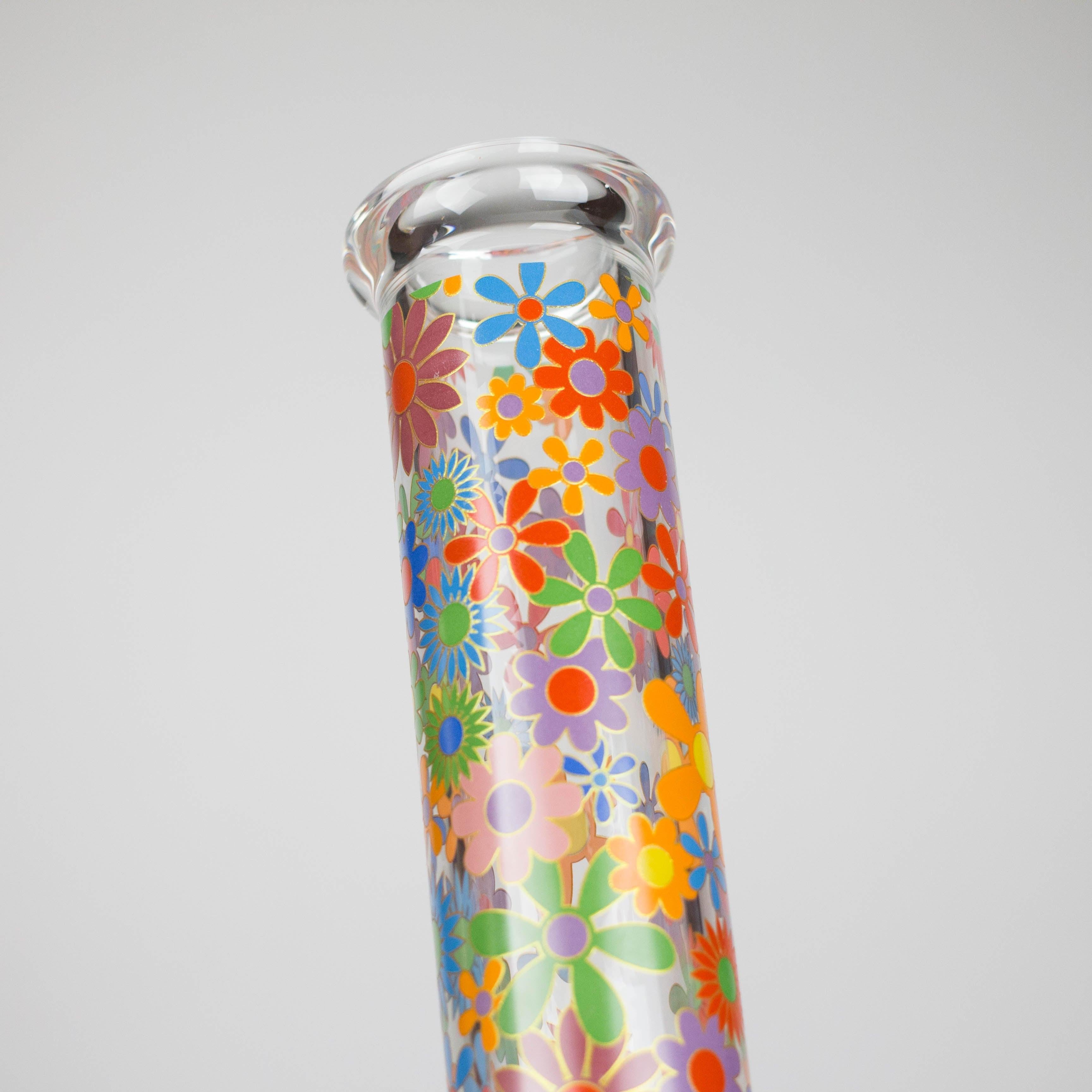 14″ 7mm Glass Beaker Bong with Assorted Flower Design & Ice Catcher