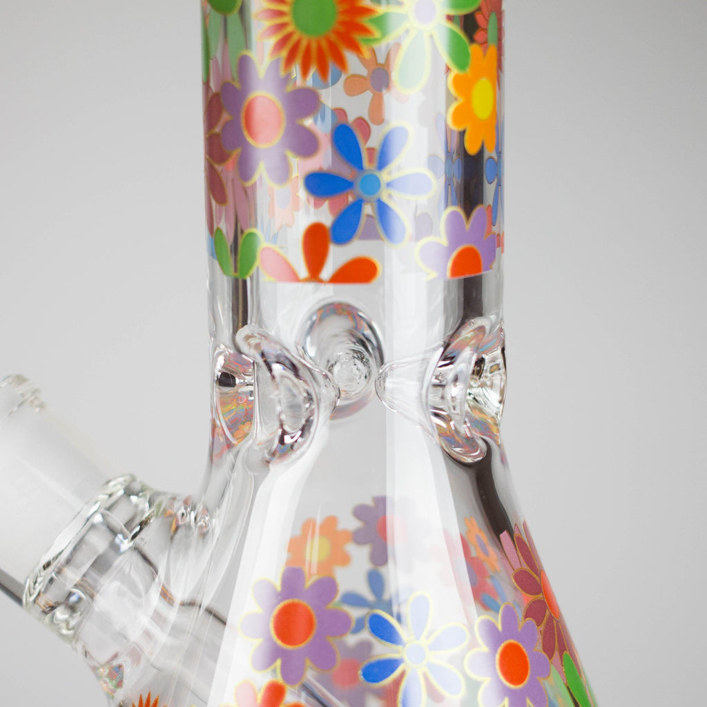 14″ 7mm Glass Beaker Bong with Assorted Flower Design & Ice Catcher