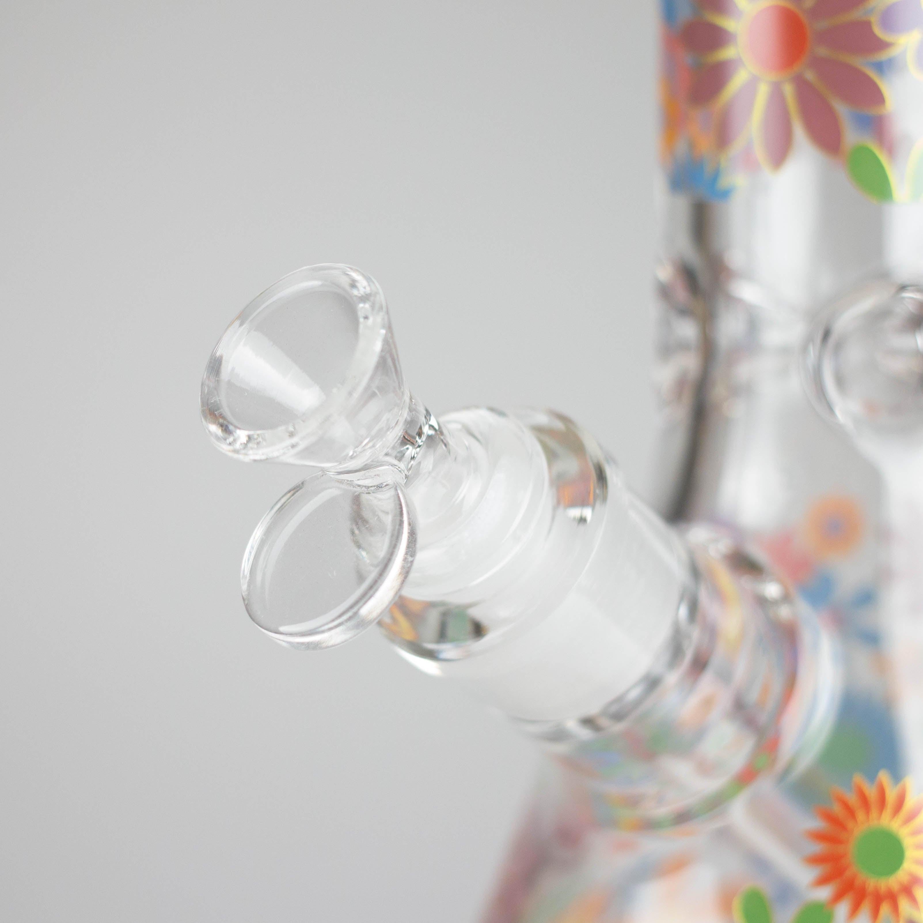 14″ 7mm Glass Beaker Bong with Assorted Flower Design & Ice Catcher