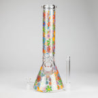 14″ 7mm Glass Beaker Bong with Assorted Flower Design & Ice Catcher