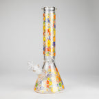 14″ 7mm Glass Beaker Bong with Assorted Flower Design & Ice Catcher