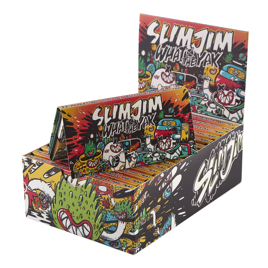 Slimjim X What The Yak - Rolling Paper + Tips & Grinder + Tray Pack (Box of 16)