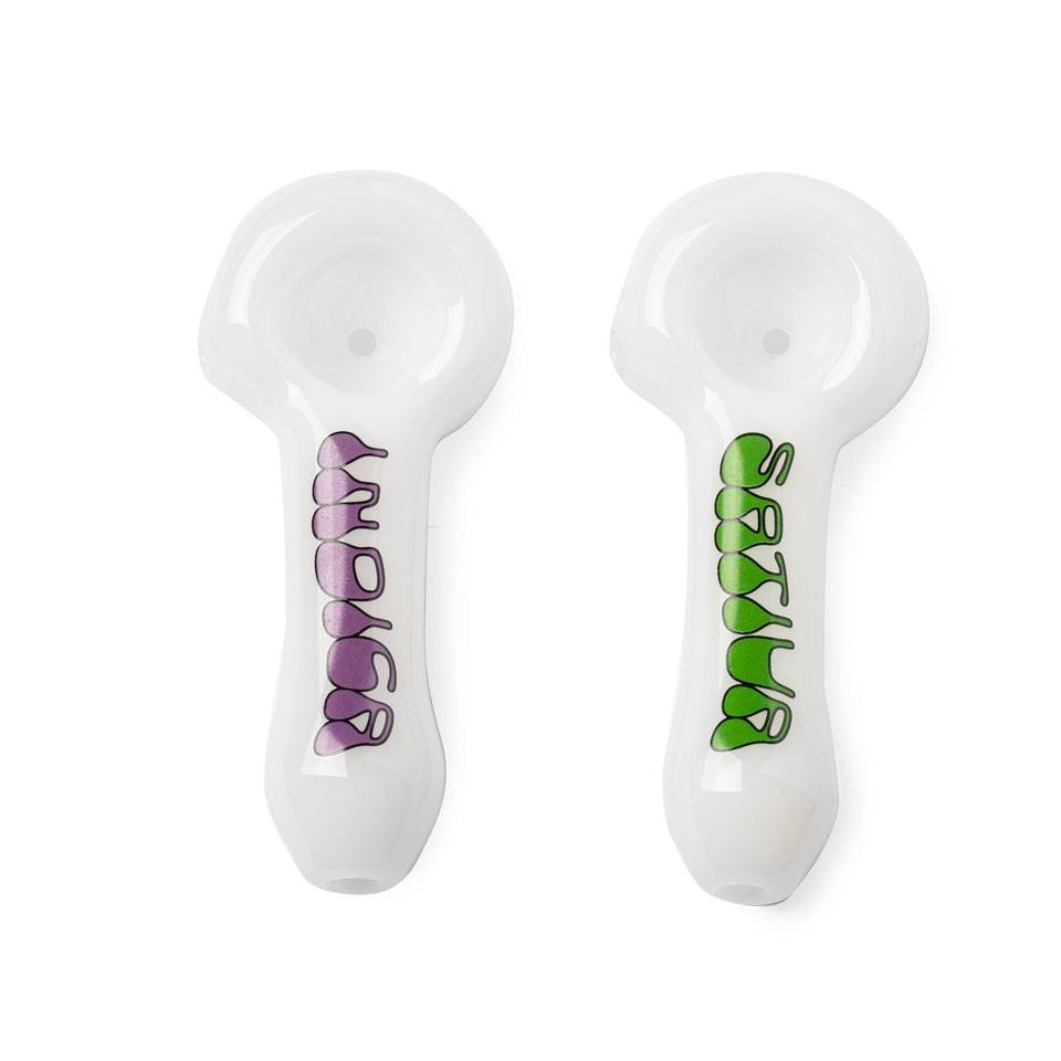 Red Eye Glass® | 3.75" Indica & Sativa Spoon Hand Pipe 2 Pack W/Collectible Tin Main image