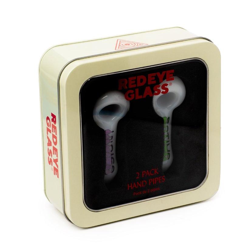 Red Eye Glass® | 3.75" Indica & Sativa Spoon Hand Pipe 2 Pack W/Collectible Tin