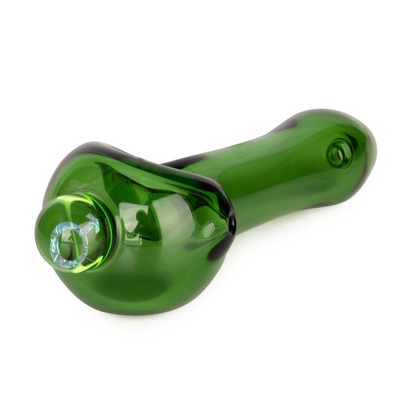 Red Eye Glass® | 3.75" Spoon Hand Pipe W/Ash Catcher Mouthpiece & Dichroic Image Marble (Assorted) Main image