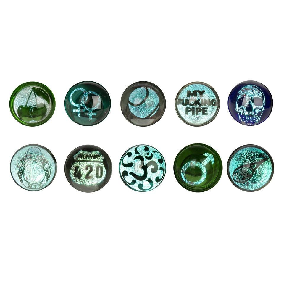 Red Eye Glass® | 4.25" Spoon Hand Pipe W/Flat Mouthpiece & Dichroic Image Marble (Assorted) Secondary image