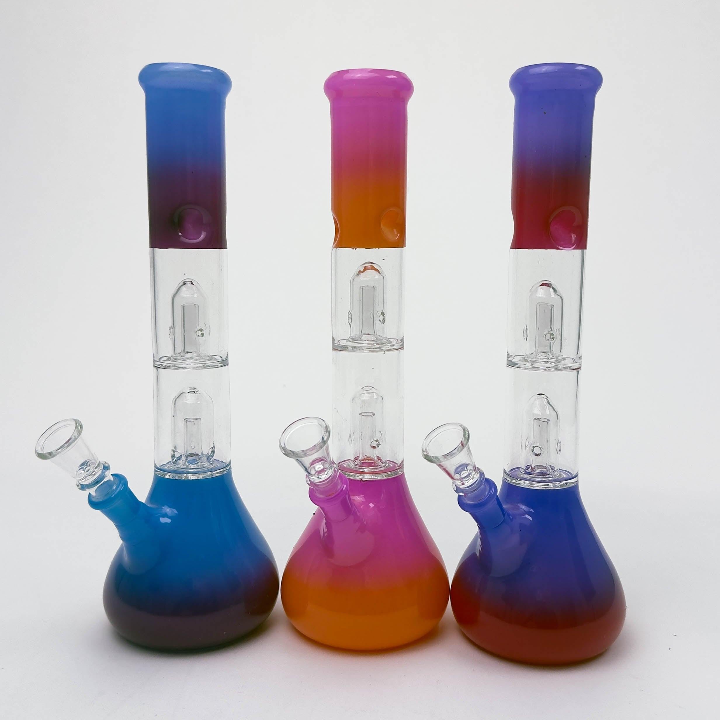 12" Dual Percolator Glass Bong – Gradient Finish, Assorted Colors Main image