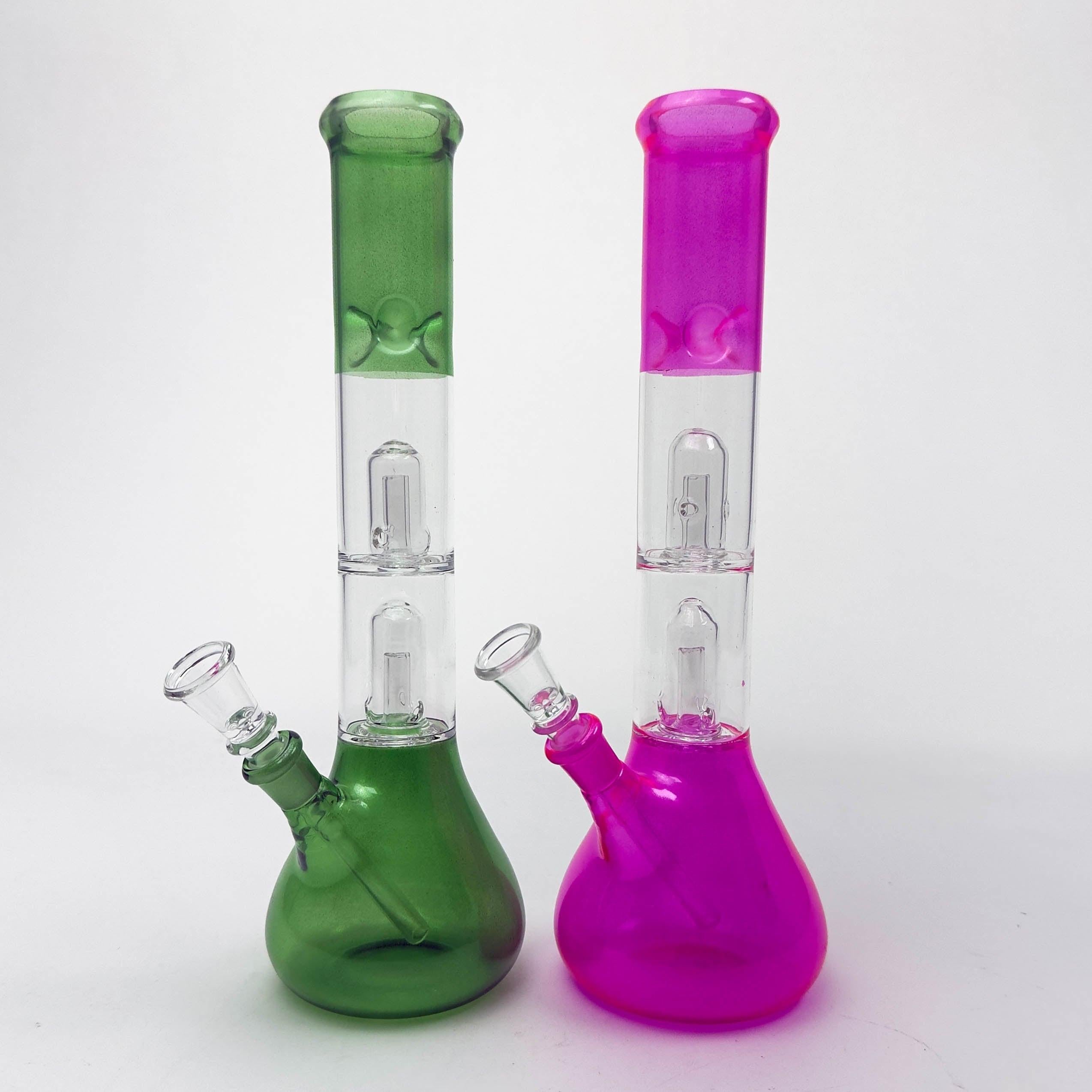 12" Dual Percolator Glass Bong – Transparent, Assorted Colors Main image