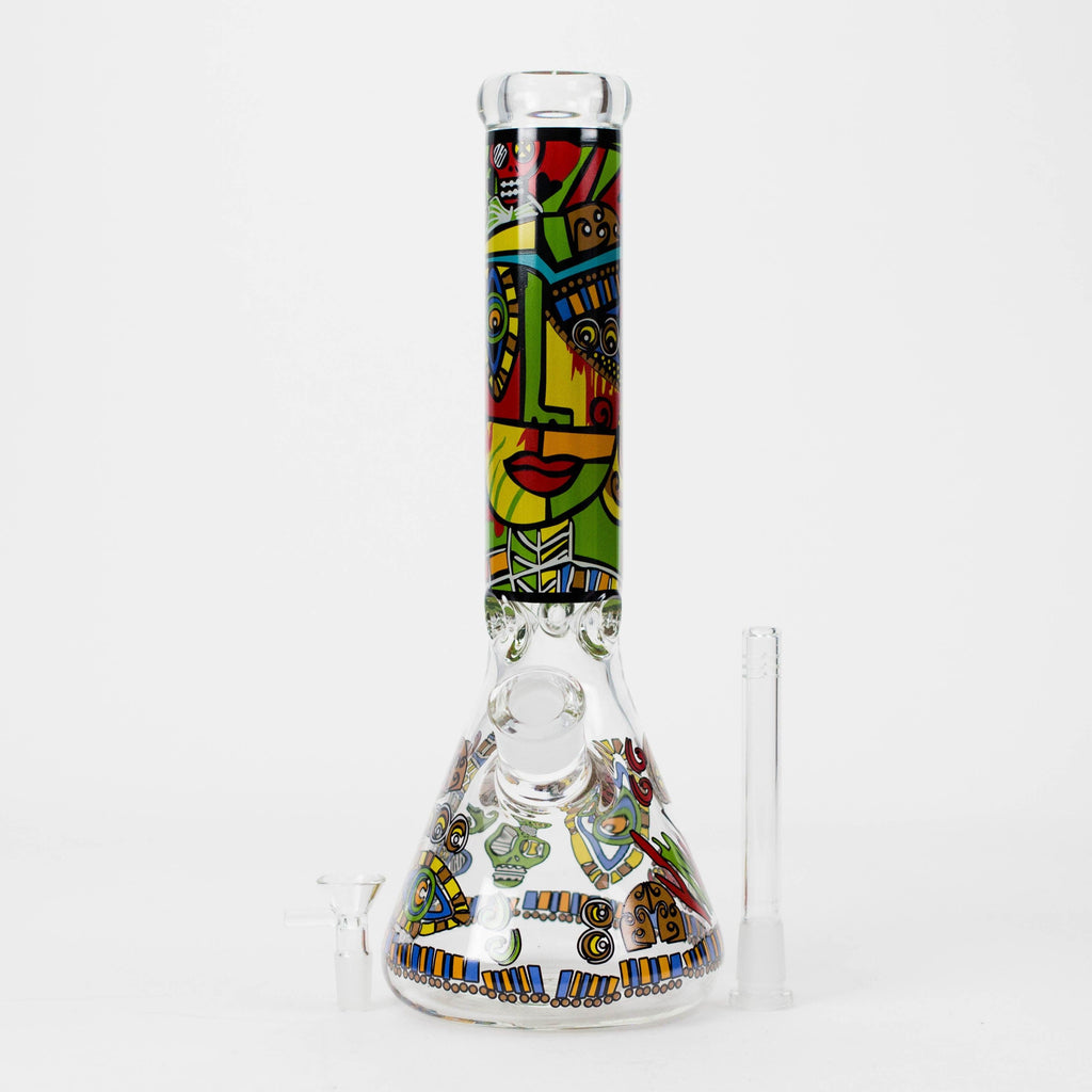 14" 7mm Glass Bong With Abstract Art Design