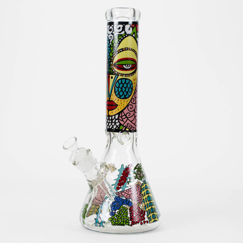 14" 7mm Glass Bong With Abstract Art Design
