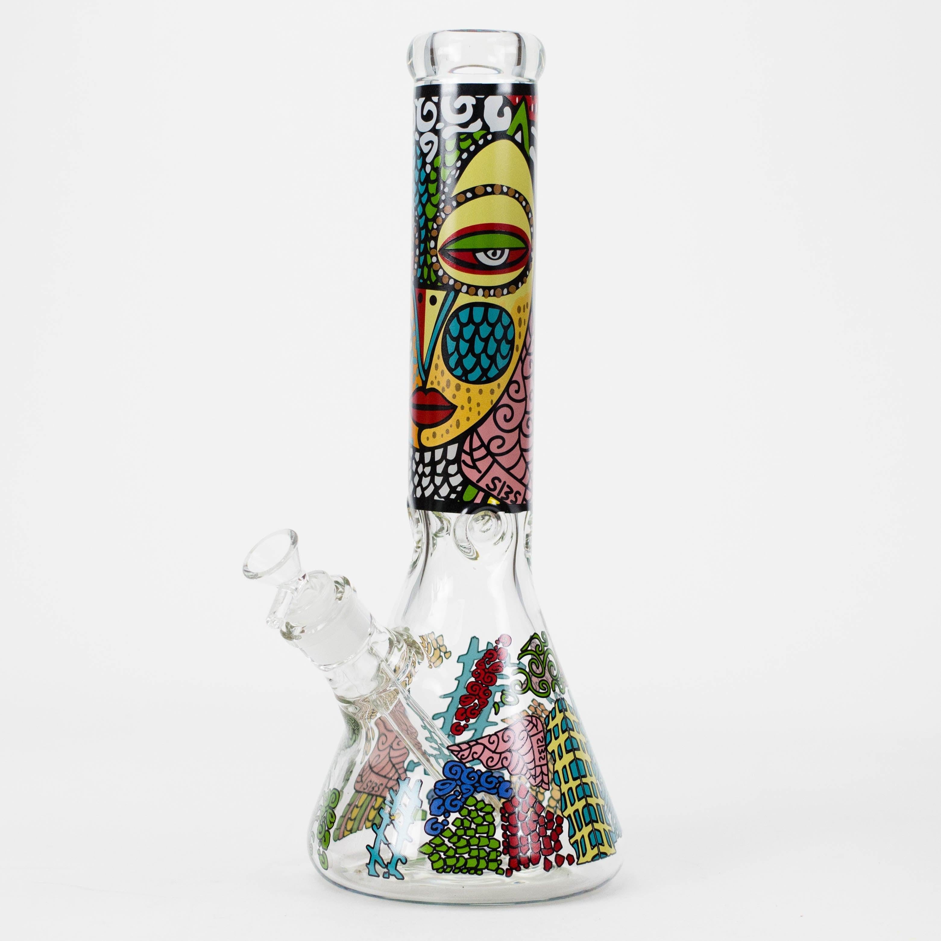 14" 7mm Glass Bong With Abstract Art Design