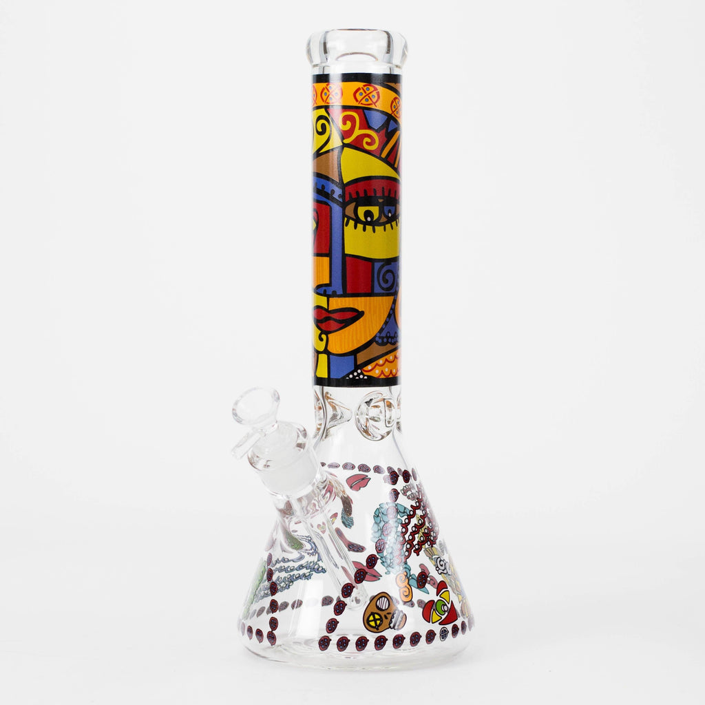 14" 7mm Glass Bong With Abstract Art Design