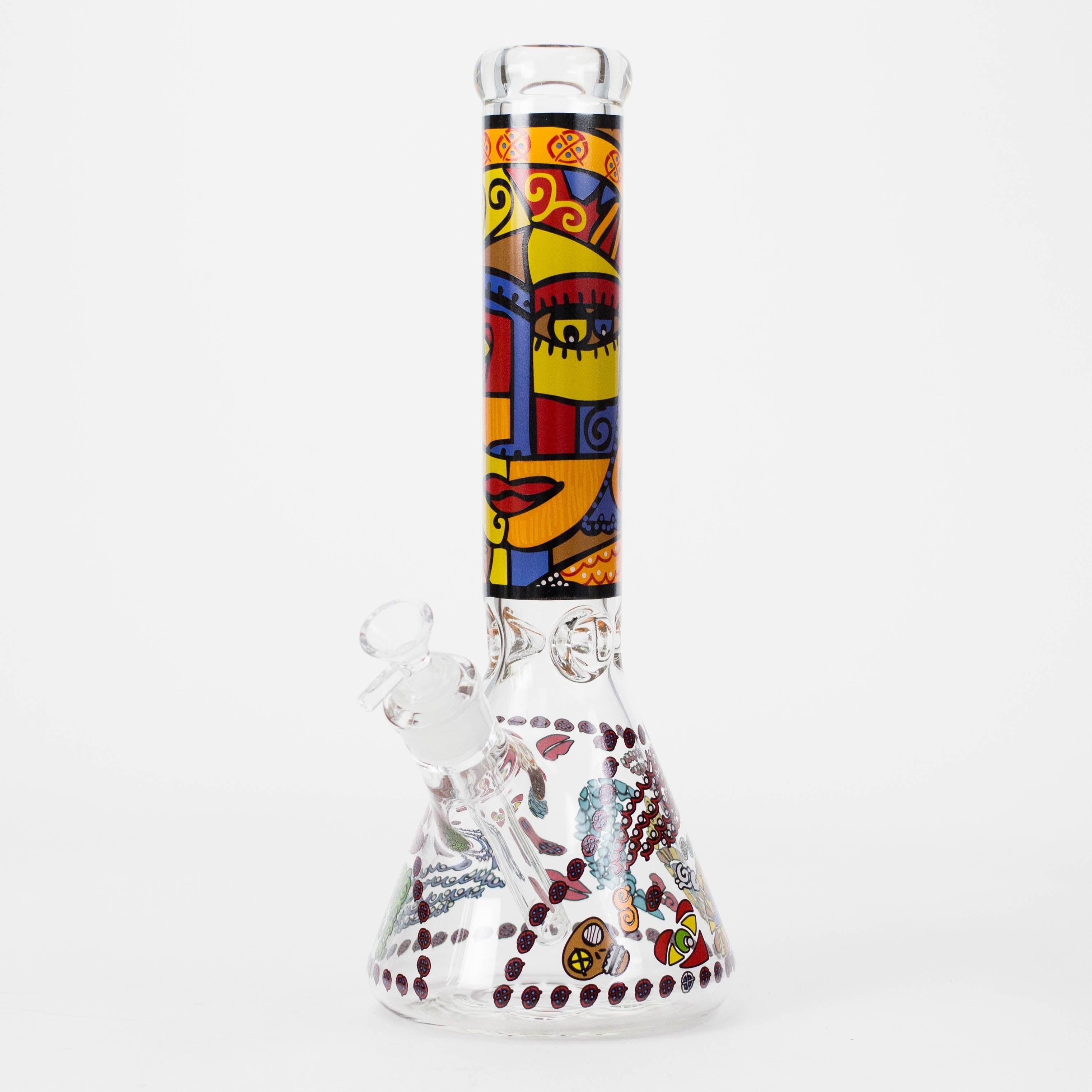 14" 7mm Glass Bong With Abstract Art Design