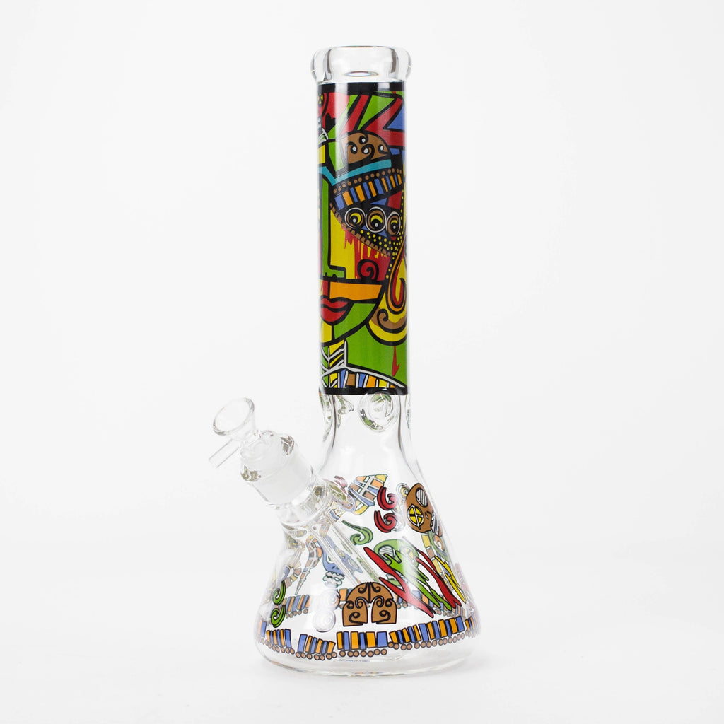 14" 7mm Glass Bong With Abstract Art Design