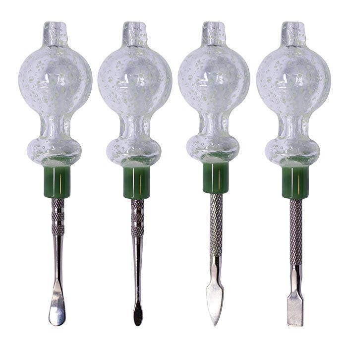 Assorted Design Clear Glow In The Dark Dabbing Stick and Carb Cap with Flat Scooper - Set-4