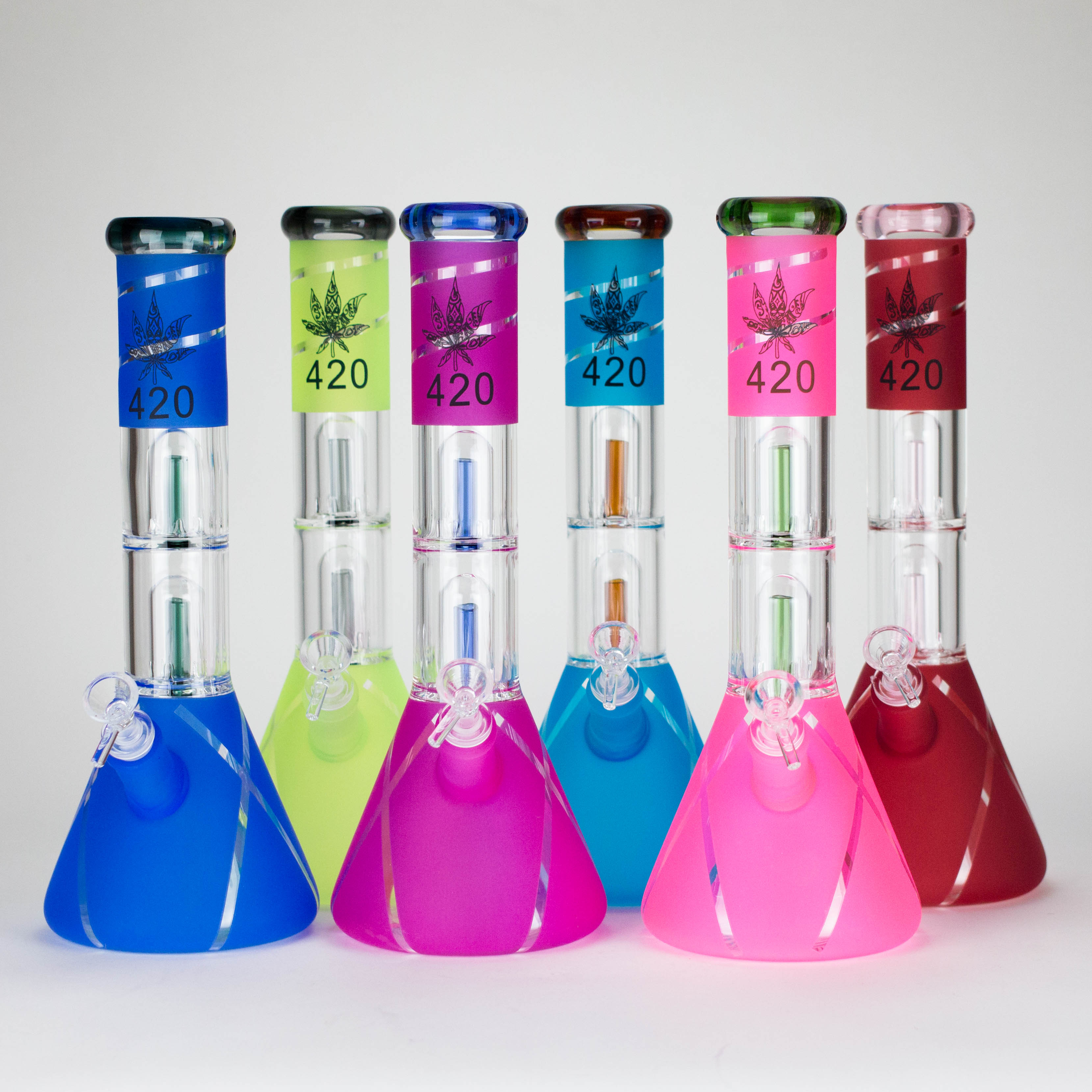 14" 7mm 420 Double Perc Fancy Glass Water Bong [FT1157AST] Main image
