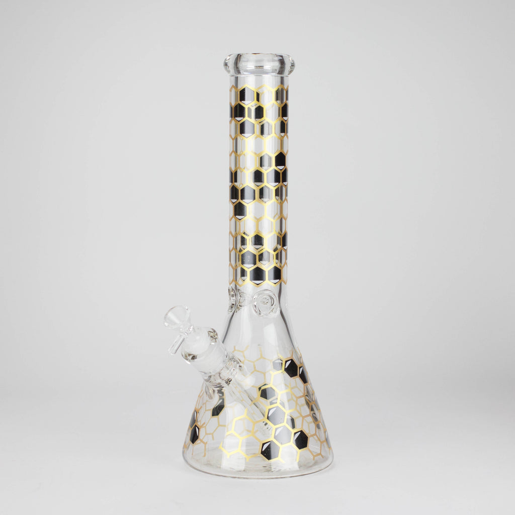 14" Beehive Design 7mm Thick Heavy Duty Glass Beaker Bong