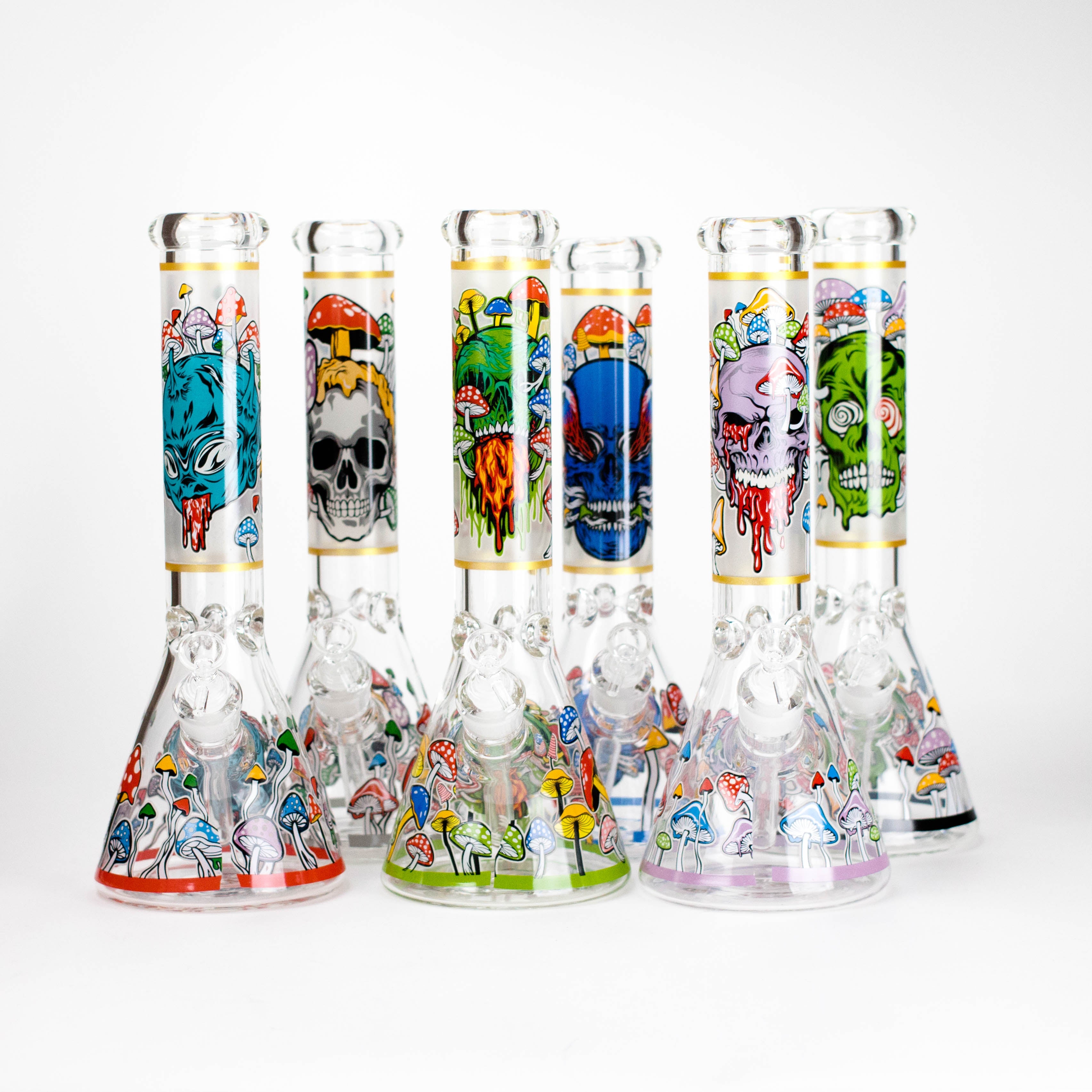14" Mushroom Skull Design 7mm Thick Heavy Duty Glass Beaker Bong - Glow in the Dark Main image