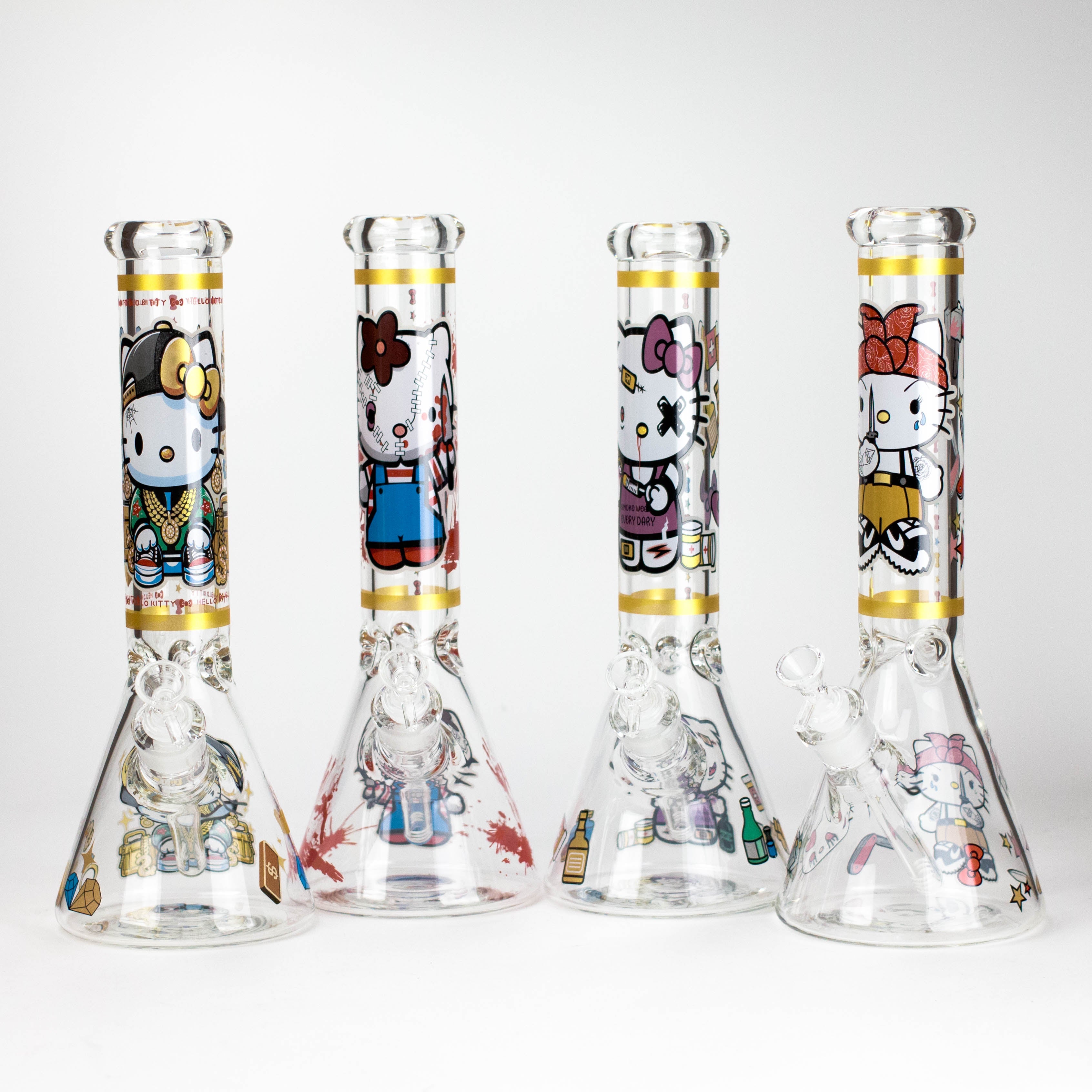 14" Wild Kitty Design 7mm Thick Heavy Duty Glass Beaker Bong - Glow in the Dark Main image