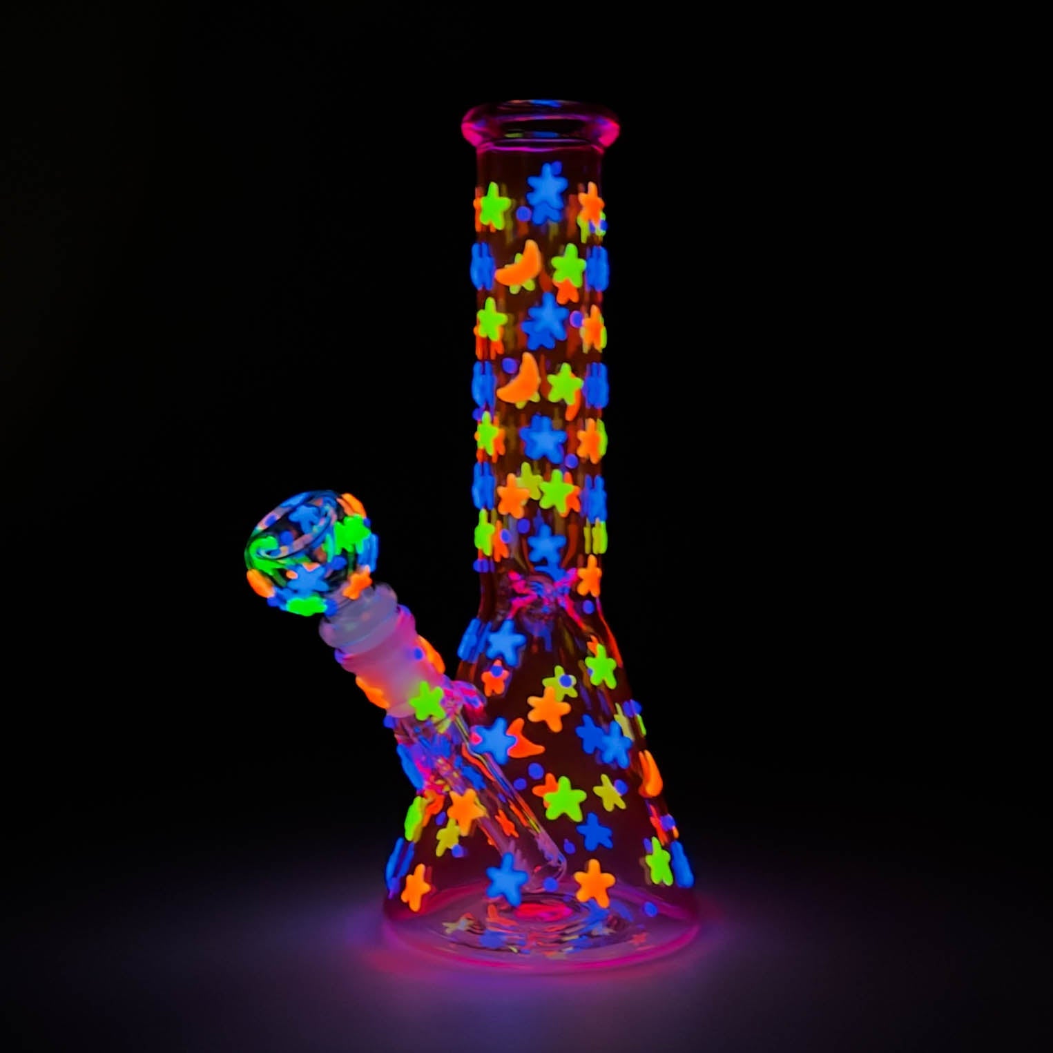 10" 3D Moon Star Design Glass Beaker Bong – Glow in the Dark Secondary image