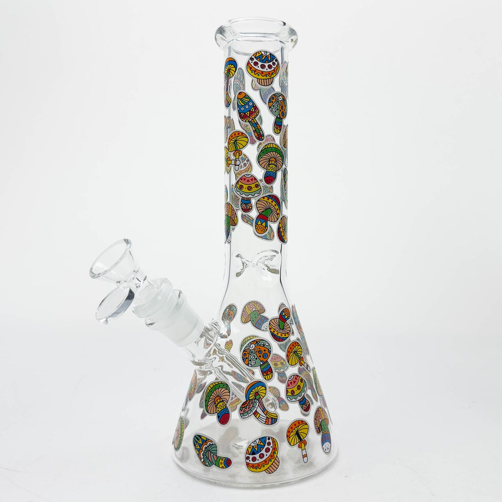 10" Cartoon Mushroom Design Glass Beaker Bong – Glow in the Dark