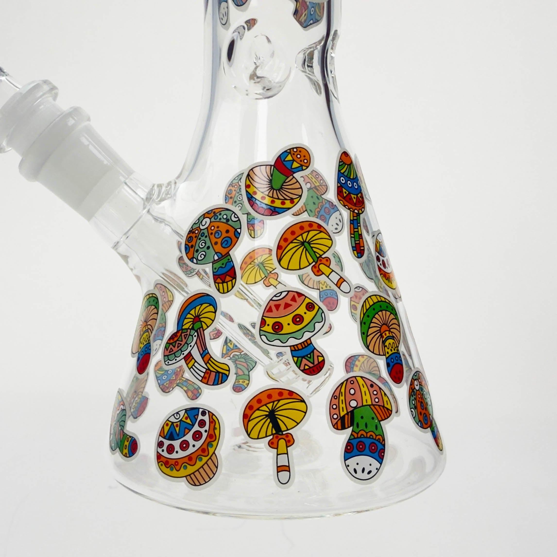 10" Cartoon Mushroom Design Glass Beaker Bong – Glow in the Dark