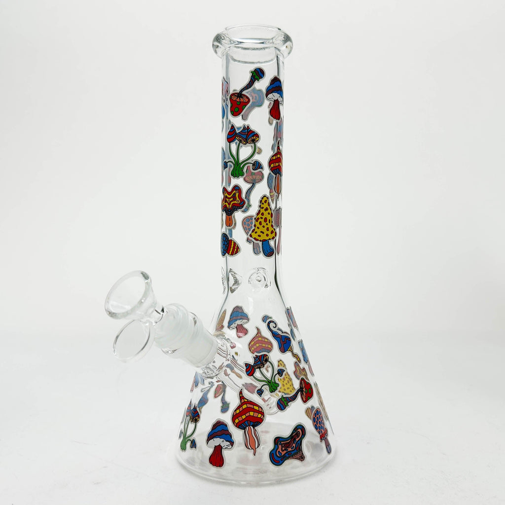 10" Cartoon Mushroom Design Glass Beaker Bong – Glow in the Dark