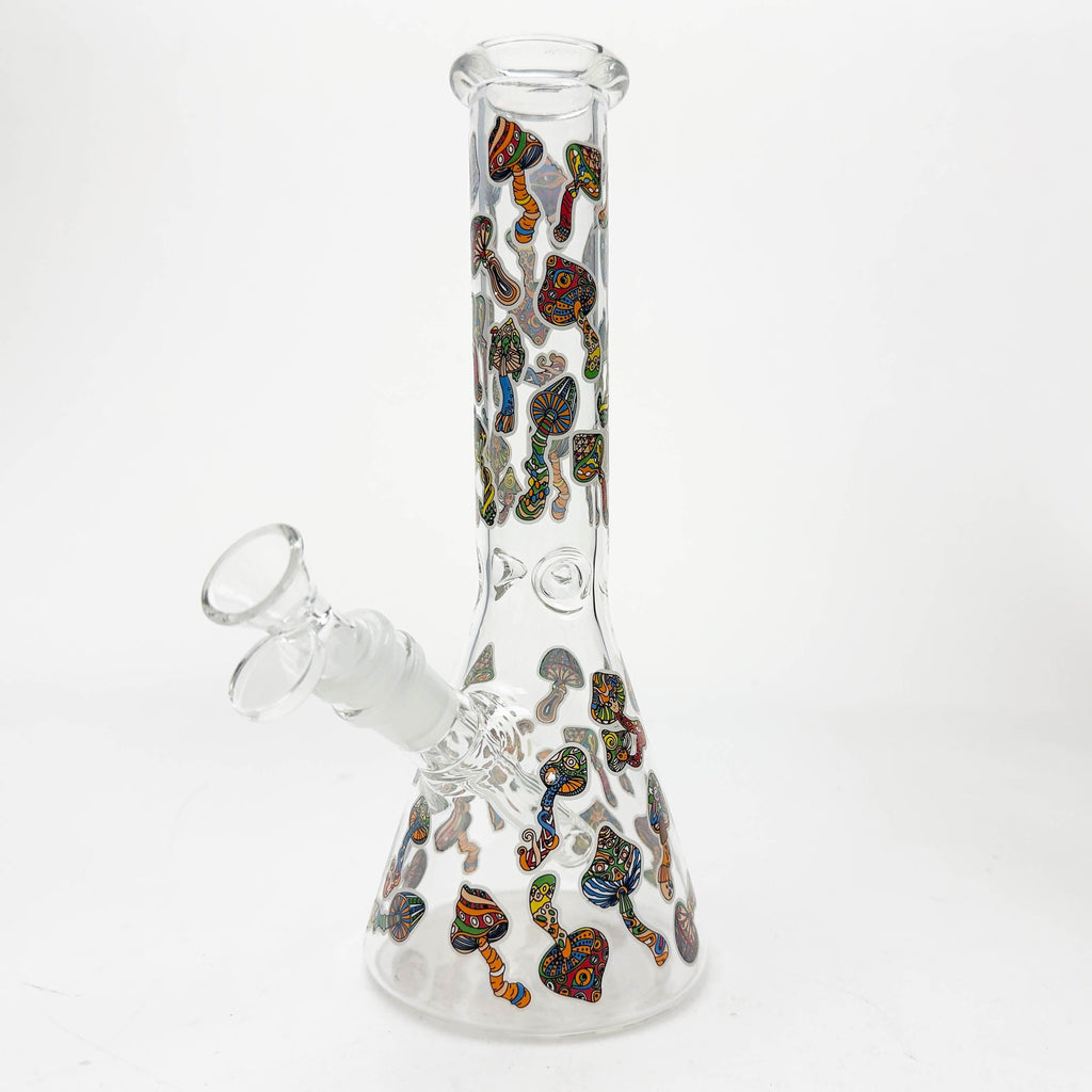 10" Cartoon Mushroom Design Glass Beaker Bong – Glow in the Dark