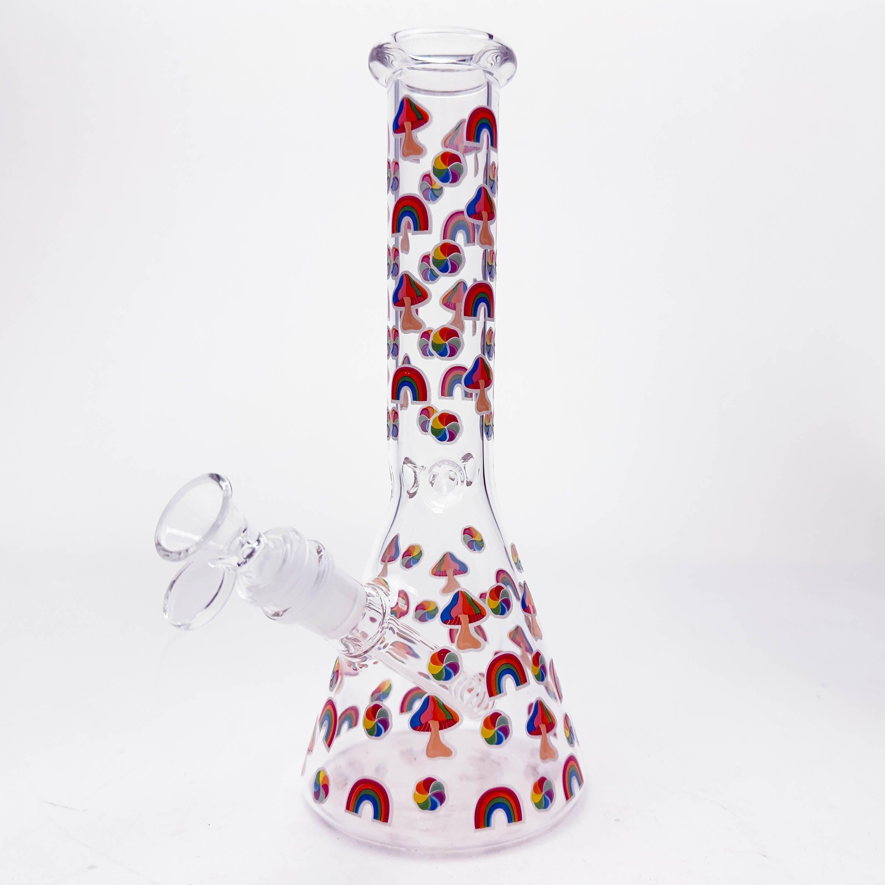 10" Cartoon Mushroom Design Glass Beaker Bong – Glow in the Dark