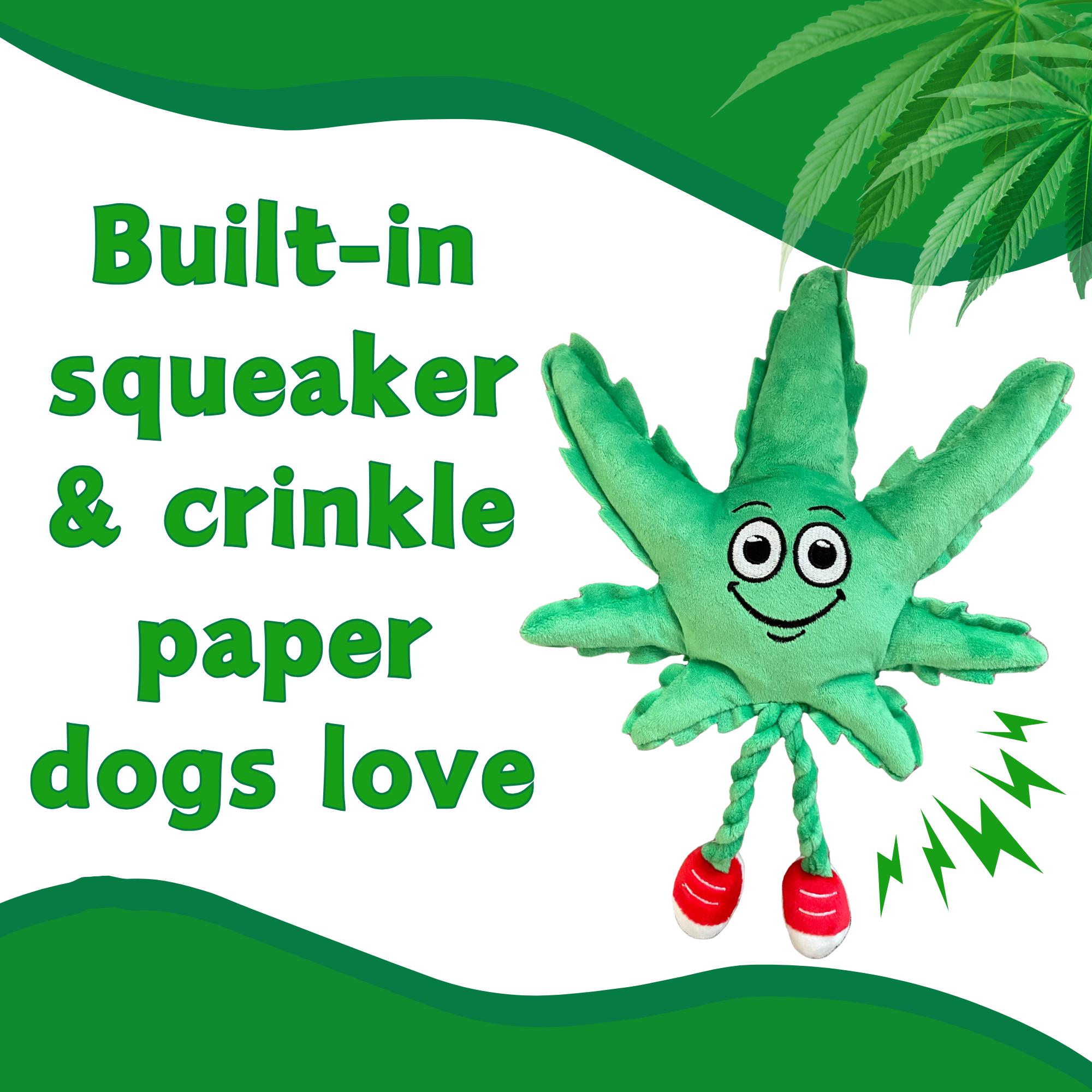 MJ the Marijuana Leaf - Squeaky Dog Toy - Shelf-Sitter Plushie - 13"
