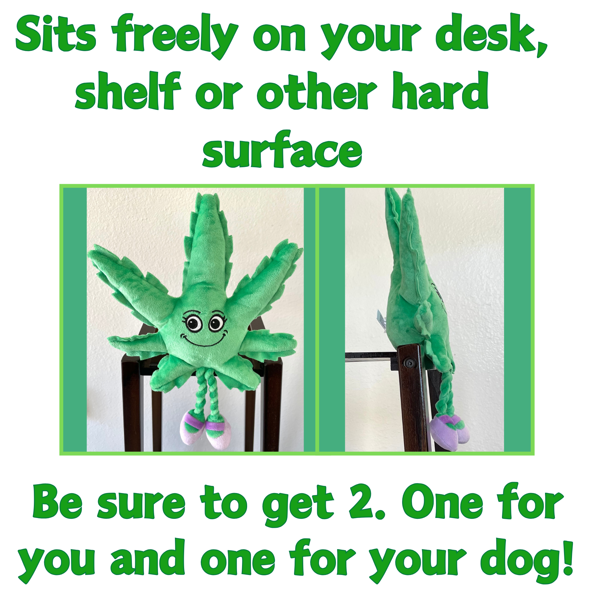 Mary Jane the Marijuana Leaf - Squeaky Dog Toy & Shelf-Sitter Plushie - 13" Secondary image